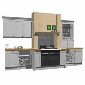 Kodin keittiökalusteet viinitelineellä 3d-malli