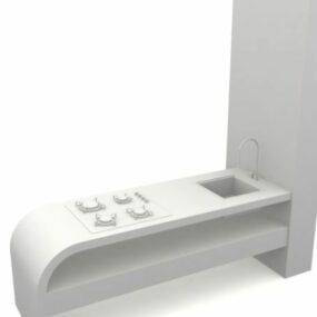 Kjøkken Komfyr Benkeplate Med Vask 3d modell