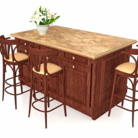 Wooden Kitchen Islands With Seating 3d model