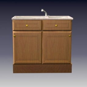Modelo 3d de armário de pia de cozinha de madeira