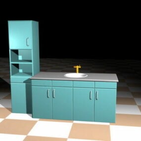 مطبخ مع وحدات مغاسل نموذج ثلاثي الأبعاد