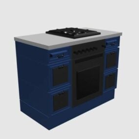 ब्लू किचन स्टोव कैबिनेट 3डी मॉडल