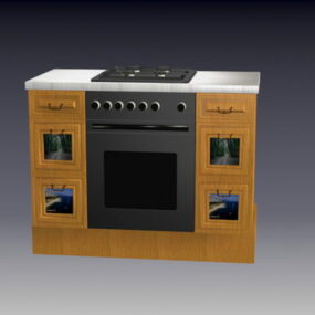 Poêle de cuisine avec armoire en bois modèle 3D