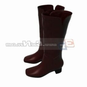 Knee Brown Leather Women Boots 3d model