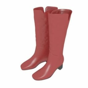 Red Leather High Boots For Women 3d model
