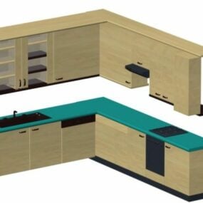 L Wooden Kitchen Cabinet 3d model