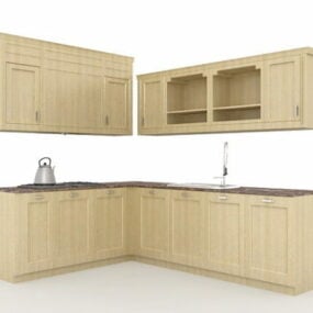 مدل کابینت چوبی ال آشپزخانه طرح سه بعدی