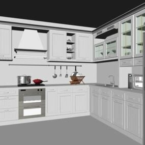 Lキッチンのモダンなレイアウトデザイン3Dモデル