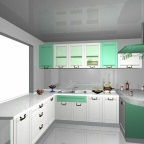 Projekt kuchni L z ladą barową Model 3D