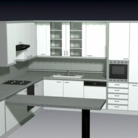 Lägenhet Kök med bänk 3d-modell