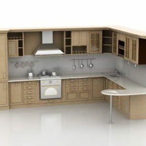 Model 3d Kabinet Dapur sing bentuke L