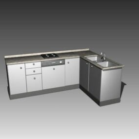 Modelo 3D do armário de cozinha inferior em forma de L