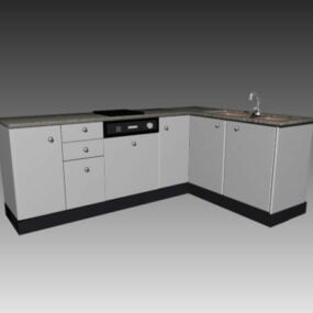 L字型のシンプルなキッチンキャビネット3Dモデル