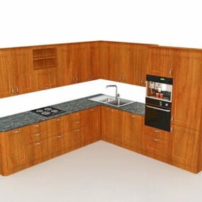 Armoire de cuisine en forme de L en bois modèle 3D