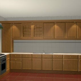 Modelo 3d de design de cozinha de apartamento em forma de L