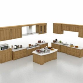 Apartment L Shaped Kitchen Island 3d model