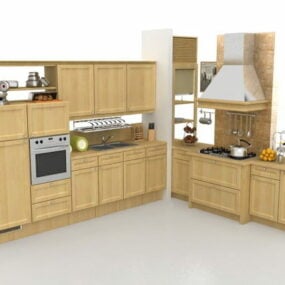 3д модель дизайна угловой кухни в квартире