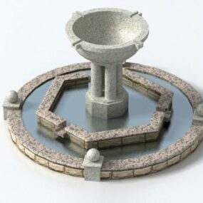 Modello 3d della fontana in pietra naturale del paesaggio