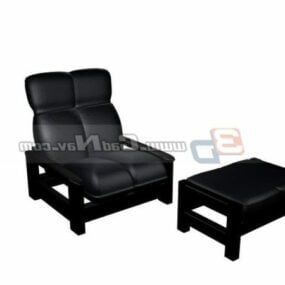 Black Leather Chair Sofa With Footrest 3d model