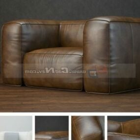 ספה בסגנון עור חום דגם תלת מימד