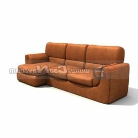 3д модель кожаного трехместного дивана и мебели