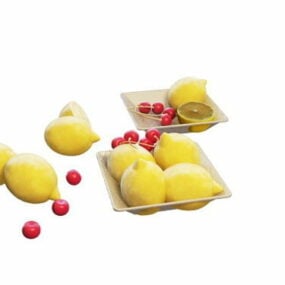 Lemon Cherry Fruits Plate 3d model