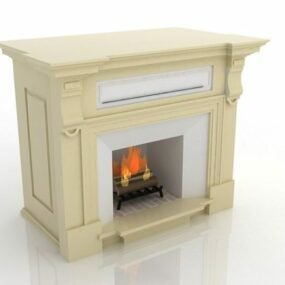 Indoor Limestone Fireplace Design 3d model