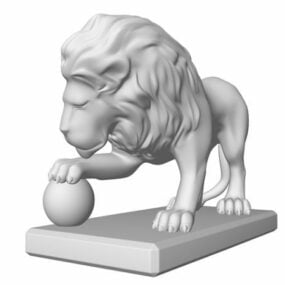 European Lion With Ball Statue 3d model