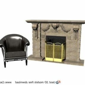 Living Room Fireplace With Sofa 3d model