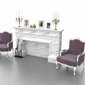Obývací pokoj Krb s nábytkem 3D model