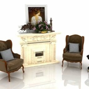 Living Room Antique Fireplace Design 3d model