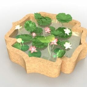 Modelo 3D de paisagem de lagoa de lótus de madeira