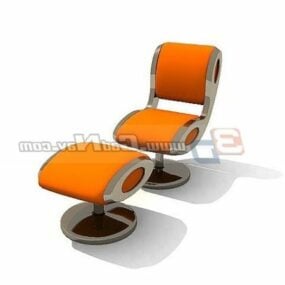 การออกแบบเก้าอี้หนังเลานจ์พร้อมโมเดล 3 มิติของออตโตมัน