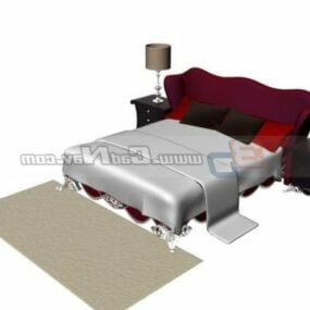 ナイトテーブル付き高級ベッド家具3Dモデル