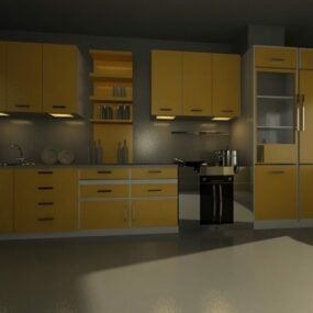 オレンジギャレーのモダンなキッチンデザイン3Dモデル