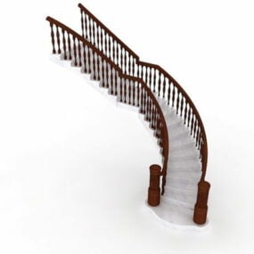 Home Marble Stairs With Wood Railings 3d model