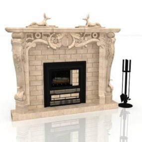 Antique Marble Stone Fireplace 3d model