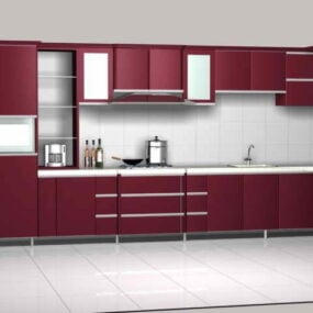 Maroon Kitchen Cabinet Design 3d model