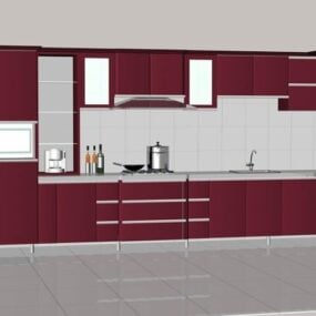 Maroon Kitchen Cabinet Units 3d model