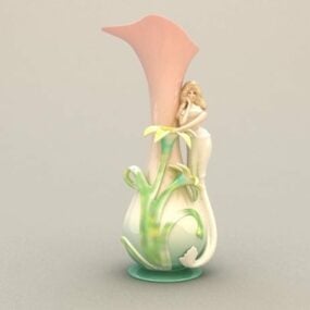 گلدان چینی پری دریایی مدل تزیینی سه بعدی