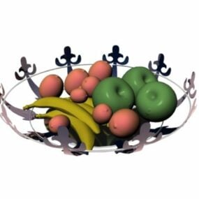 Bandeja de frutas de metal com frutas modelo 3d
