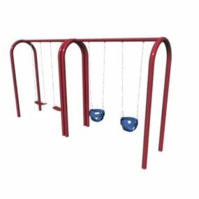 Red Metal Frame Outdoor Swing Set 3d model