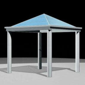 3D-Modell eines Pavillons aus Metall und Glas für den Außenbereich