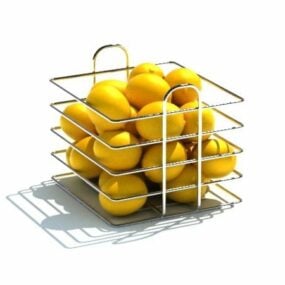 سلك معدني، فاكهة صفراء في سلة، نموذج ثلاثي الأبعاد