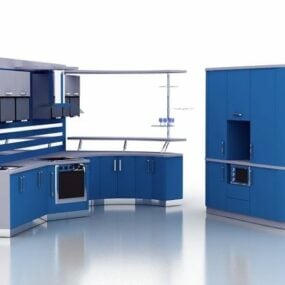 Moderne blå farge hjemme kjøkkenskap 3d-modell