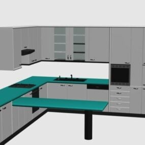 خزانة مطبخ حديثة مع بار صغير نموذج ثلاثي الأبعاد
