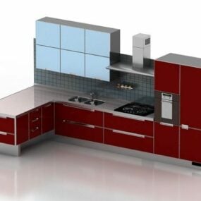 Červená barva moderní kuchyně design 3d model