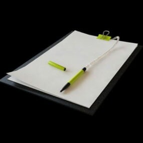 دفتر ملاحظات مكتبي مع قلم نموذج ثلاثي الأبعاد