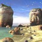 곶 바다 해변 장면