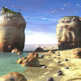 Escena de playa del océano de promontorios modelo 3d